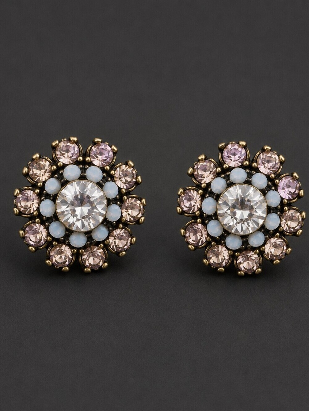 3/$30 Fairycore Light Pink Rhinestone Floral Post Formal Bridal Earrings